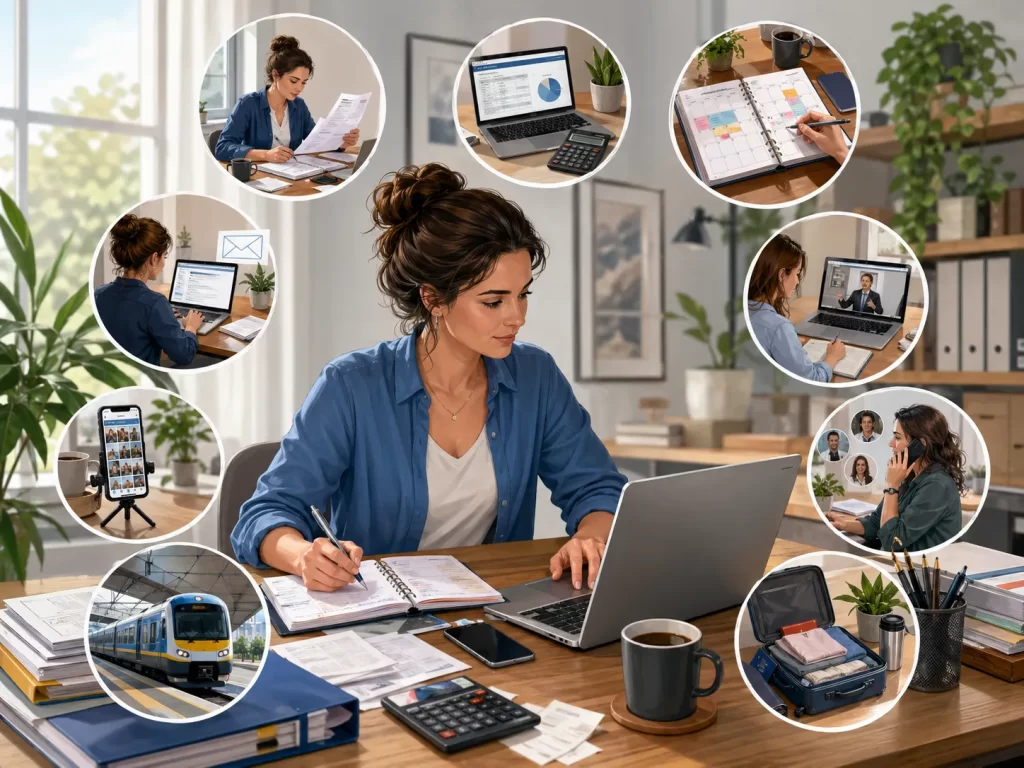 Een freelancer werkt aan administratie, planning, communicatie en voorbereiding naast het directe klantwerk.