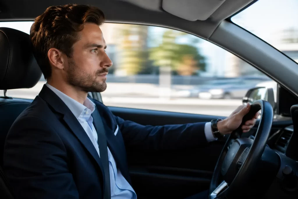 Een zzp’er onderweg naar een klant, passend bij het thema reistijd en het urencriterium.