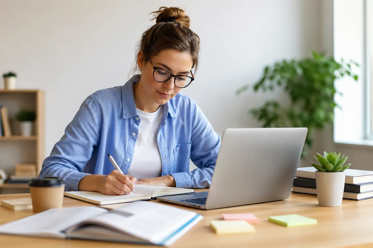 Een zelfstandige professional volgt een training om kennis en vaardigheden te verbeteren.